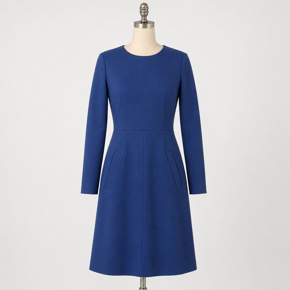 Diane Von Furstenberg Long Sleeve Sheath Dress Women's 8 Blue Pockets Zip